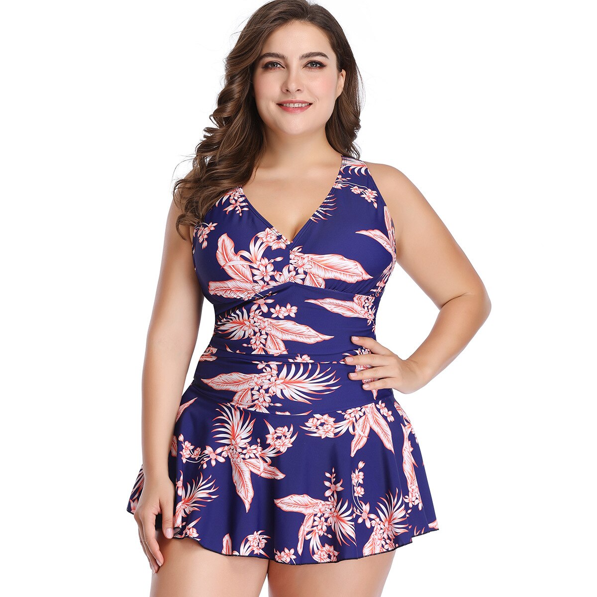 Plus-size swimwear Solid color printed skirt