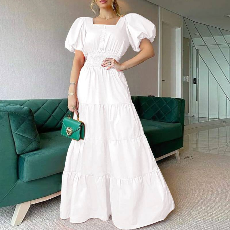 Fall Dress Puff Shoulder Party Long Dress