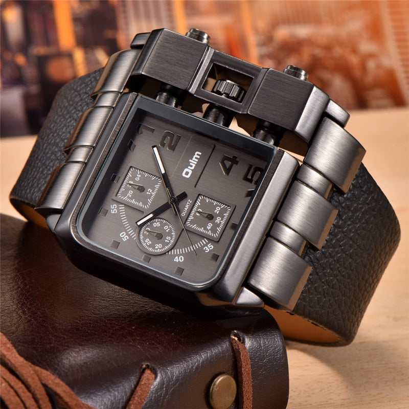 Oulm 3364 Casual Wristwatch Square Dial Wide Strap Men&#39;s Quartz Watch Luxury Brand Male Clock Super Big Men Watches montre homme