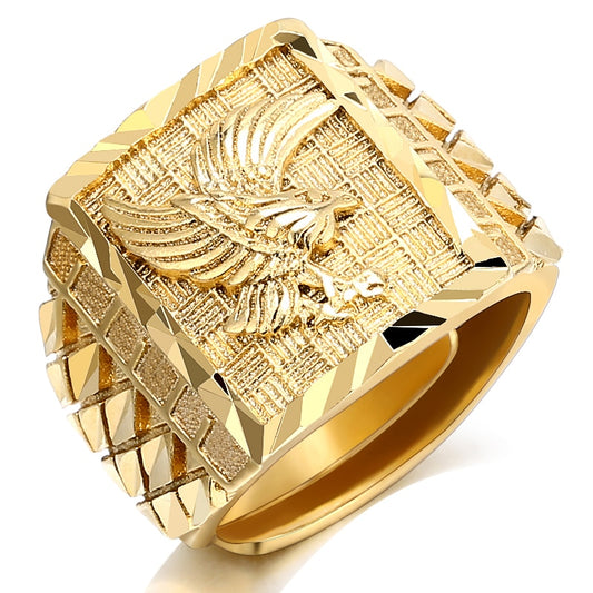 Punk Rock Eagle Men &#39;s Ring Luxury Gold Color Resizable To 7-11 Finger Jewelry Never Fade