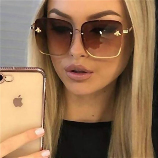 Oversize Rimless Square Bee Sunglasses Women Men Small Glasses Gradient Sun Glasses Female UV400