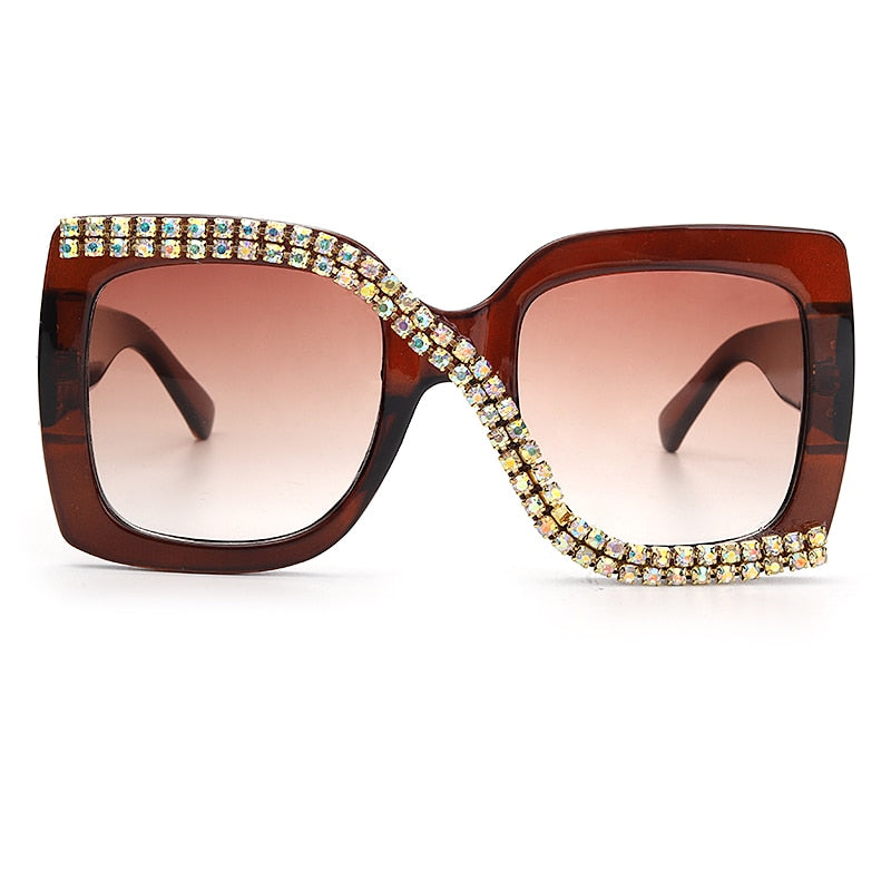 Women  Luxury Vintage Oversized Sunglasses Rhinestone Glasses Shades
