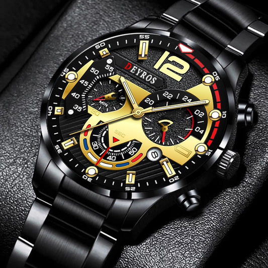 Luxury Mens Watches Fashion Stainless Steel Quartz Wrist Watch Calendar Date Luminous Clock Men Business Casual Leather Watch