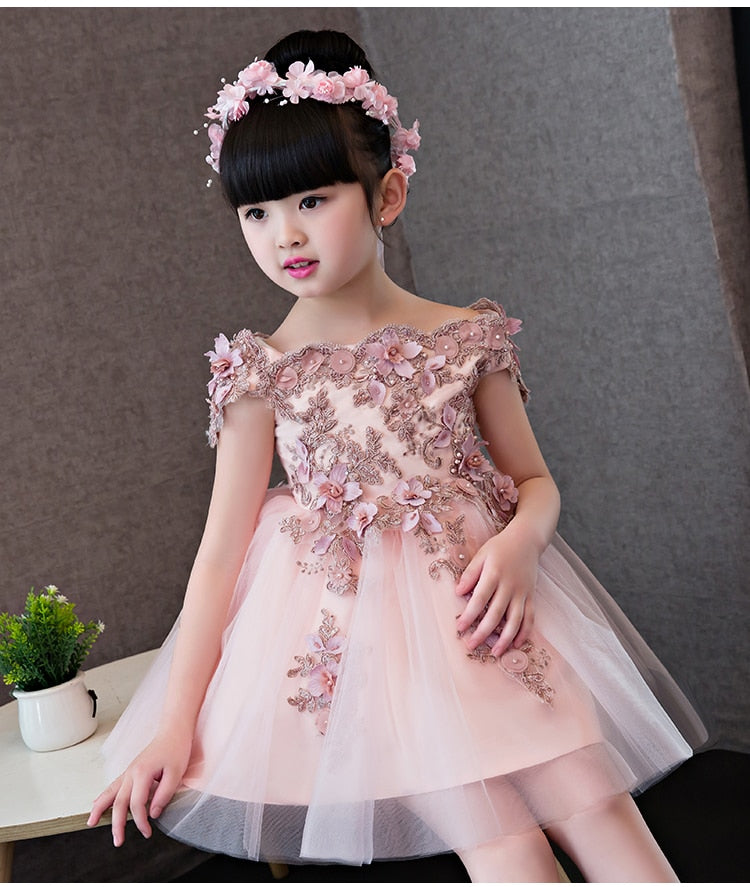 High Quality New Flower Girl Party Pageant Princess Dress For Little Girls Glitz Shoulderless Organza Communion Dresses