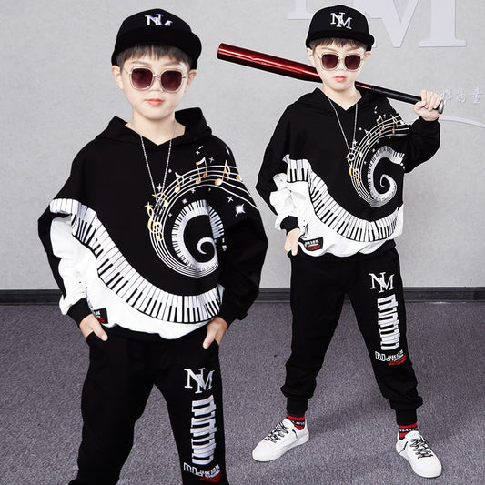 Kids Boys Clothing Set Hooded Cotton Baby Tracksuit Autumn Spring Sport Hooded Outfits 8 10 12 14 Yrs White Black Patchwork Suit