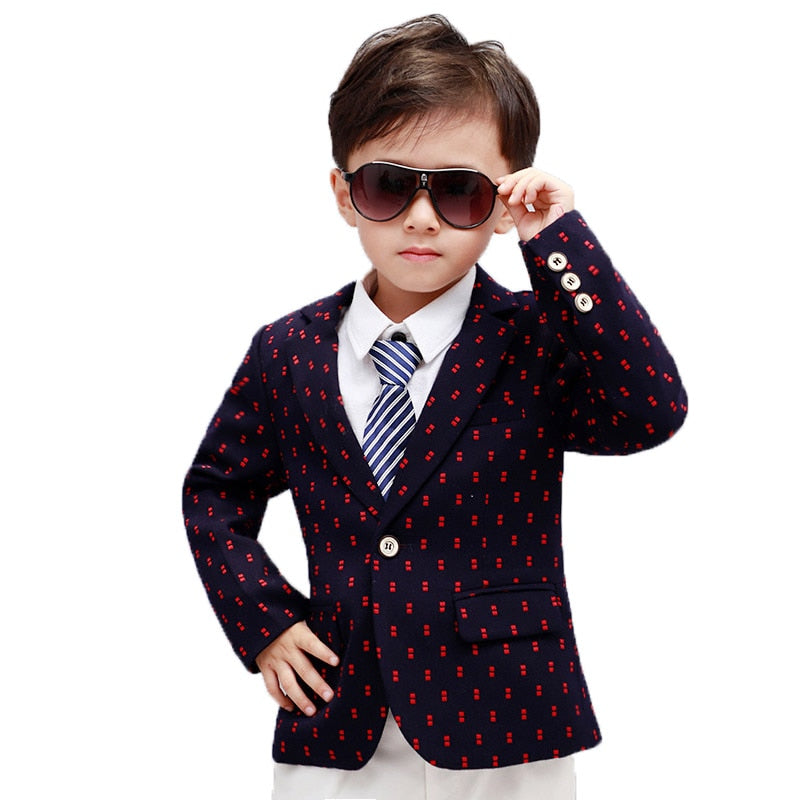 New Design Boys Dots Print Blazers Kids Fashion Spring Blazer Jacket for Boys Children Formal Wedding Suits Blazer Boys Jacket