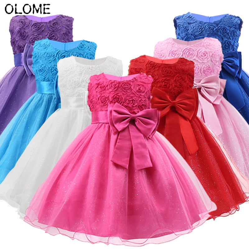 OLOME Evening Dress for Girls Rose Wedding Children Clothing Summer Baby Skirt Classical Prom Costume Kids Formal Garment