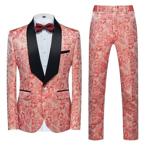 Coral Blush 3 Pcs Floral Men Suits Set-mens suits-Top Super Deals-2 pcs set coral-US 37-Free Item Online