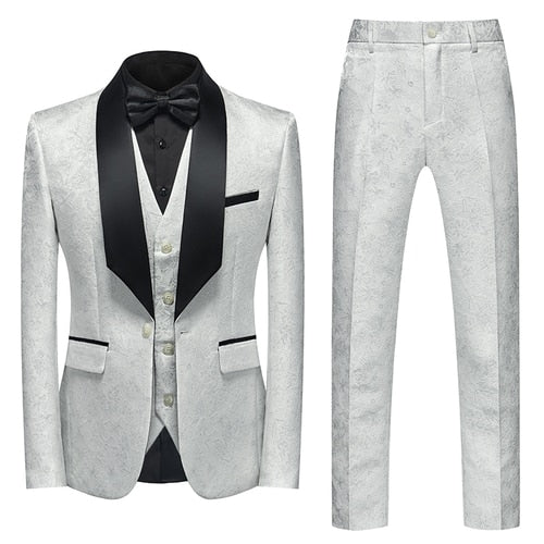 Blue Floral Pattern Suits Set-Tuxedos-Top Super Deals-3 Pcs Set white-Asian 3XL is Eur XL-Free Item Online