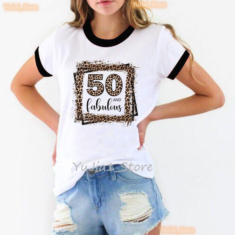 Queen Makes 50 Look Fabulous Graphic Print Women Leopard Love Birthday Party Tshirt