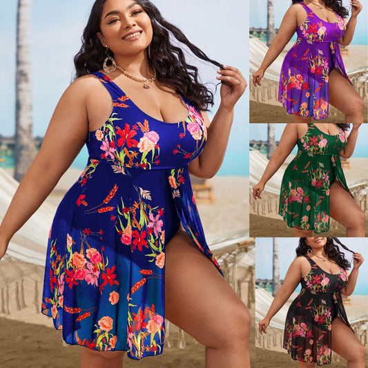 Women's modest swim dresses Flower Printing Plus-Size Swimsuit One Piece Swimwear Bathing Suits