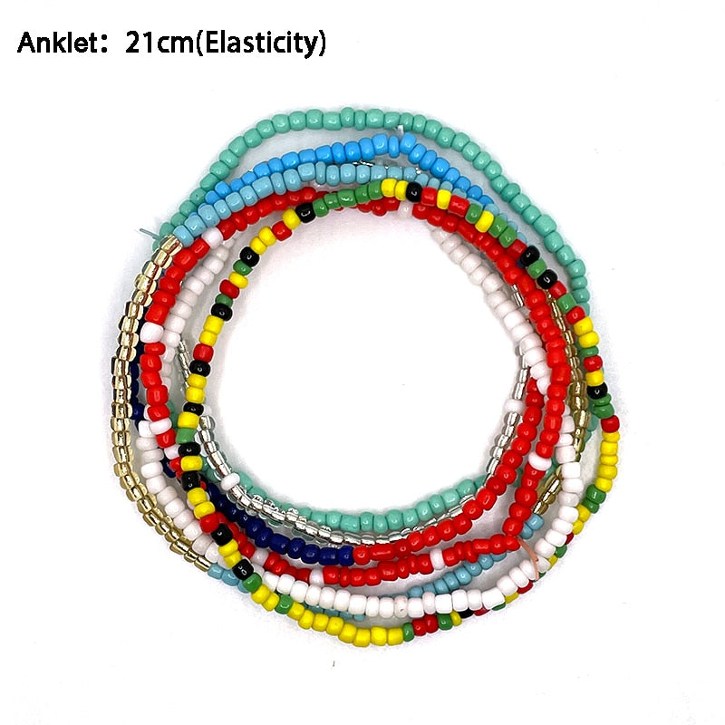 Bohemian Beaded Chain Elastic Anklet Bracelet
