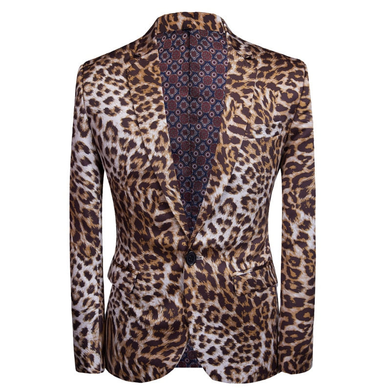 Leopard Print Suit Jacket Pants Two Pieces Blazers Coat Trousers Set