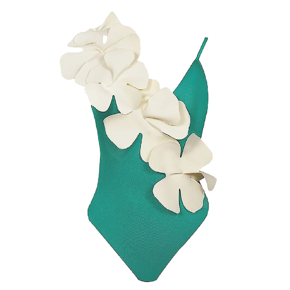 One Piece Ruffle Swimsuit Floral Lace Up Swimwear Women Solid Bathing Suit Summer Beachwear
