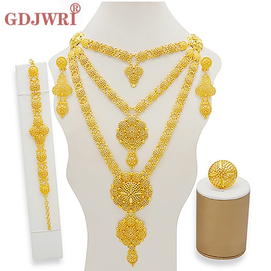 Dubai Jewelry Sets Gold Color Necklace &amp; Earring Set For Women African France Wedding Party Jewelery Ethiopia Bridal Gifts
