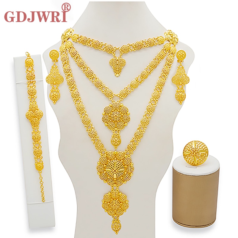 Dubai Jewelry Sets Gold Color Necklace &amp; Earring Set For Women African France Wedding Party Jewelery Ethiopia Bridal Gifts