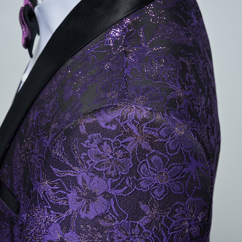 Blue Floral Pattern Suits Set-Tuxedos-Top Super Deals-Free Item Online