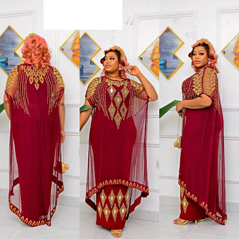 Two-Piece African Dresses Mesh Caftan Dress Abaya Clothes