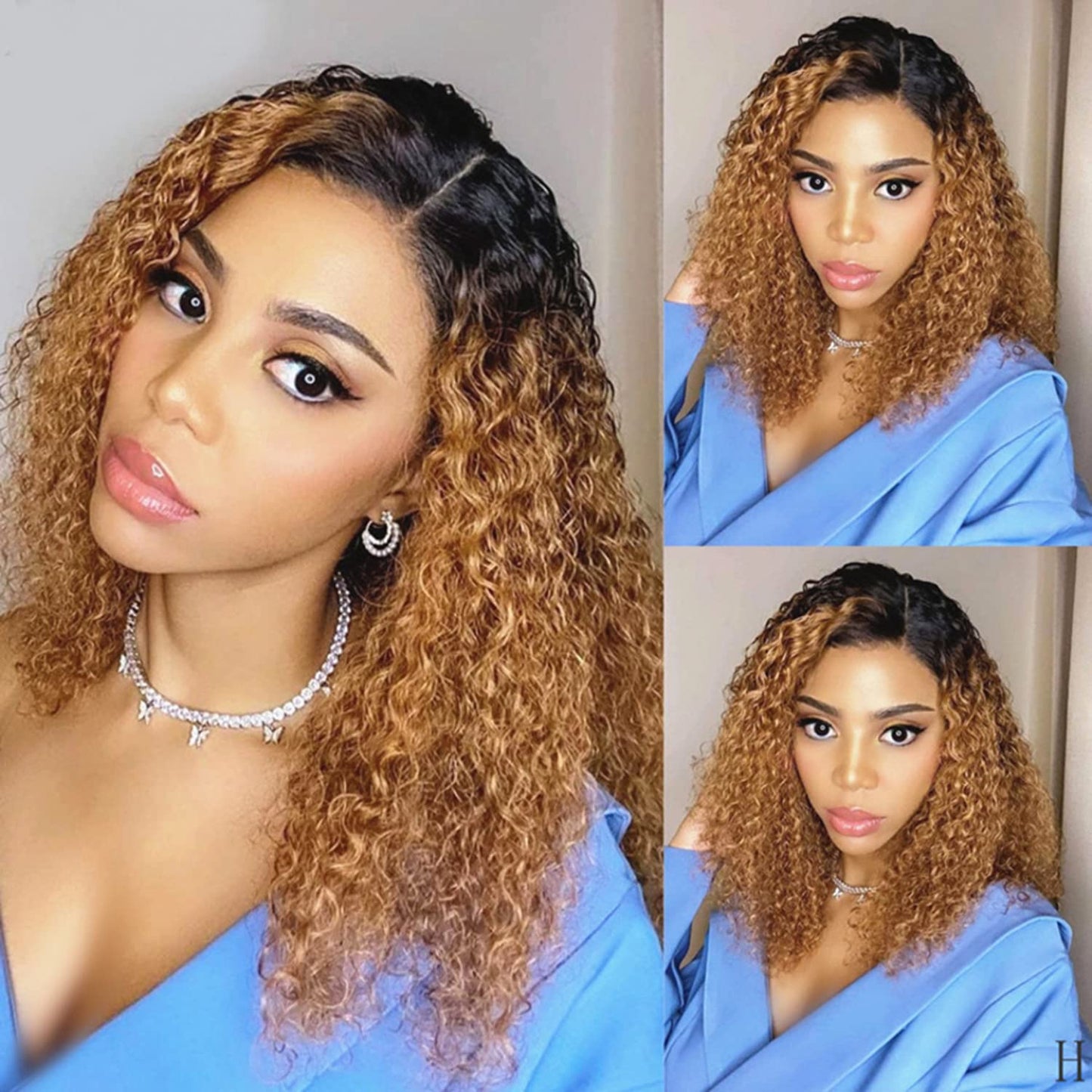 Sleek Curly Human Hair Wig For Women Brown Highlights Lace Wig Remy Brazilian Hair Wigs 13X1 Water Wave Woman  T Part Lace Wigs