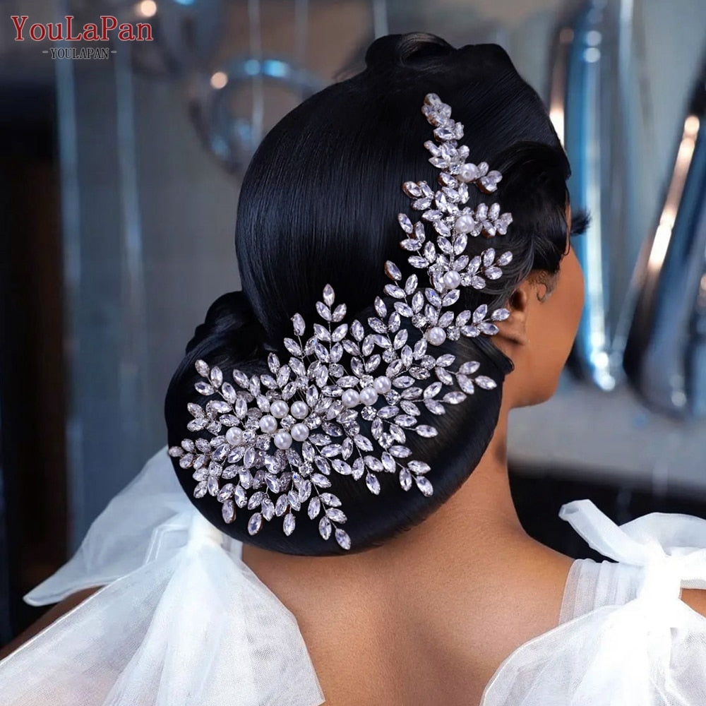 Rhinestone Bridal Headband Big Flower Shape Headdress for Women Crystal Hollow Wedding Headpiece Zircon Headwear