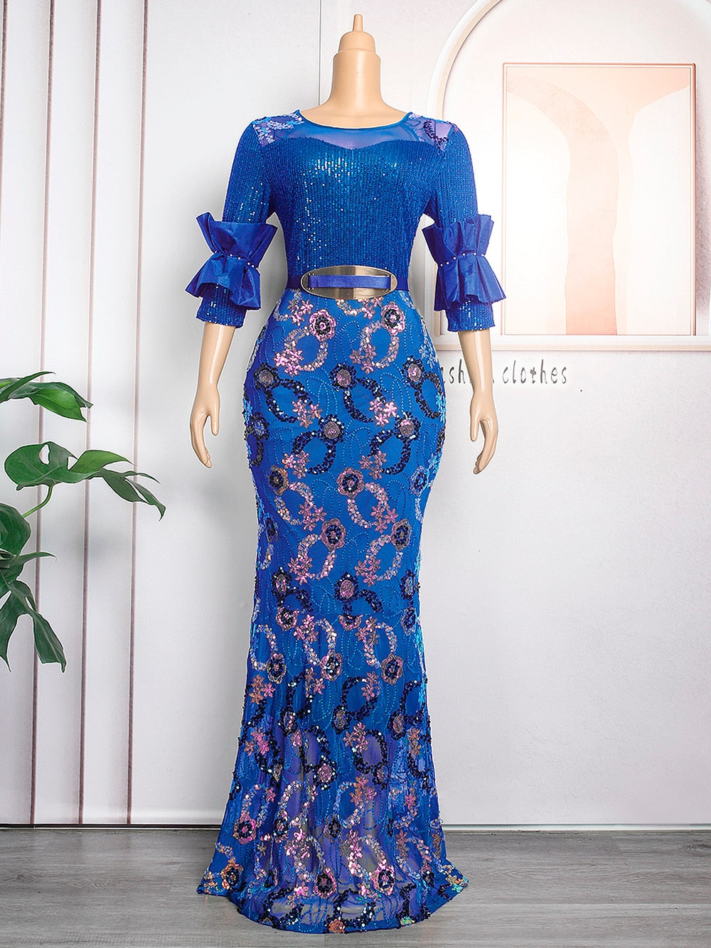 Women Plus Evening Mermaid Dresses Wedding Party Long Luxury Sequin Gown Bodycon-party dresses-Top Super Deals-Blue-L-Free Item Online