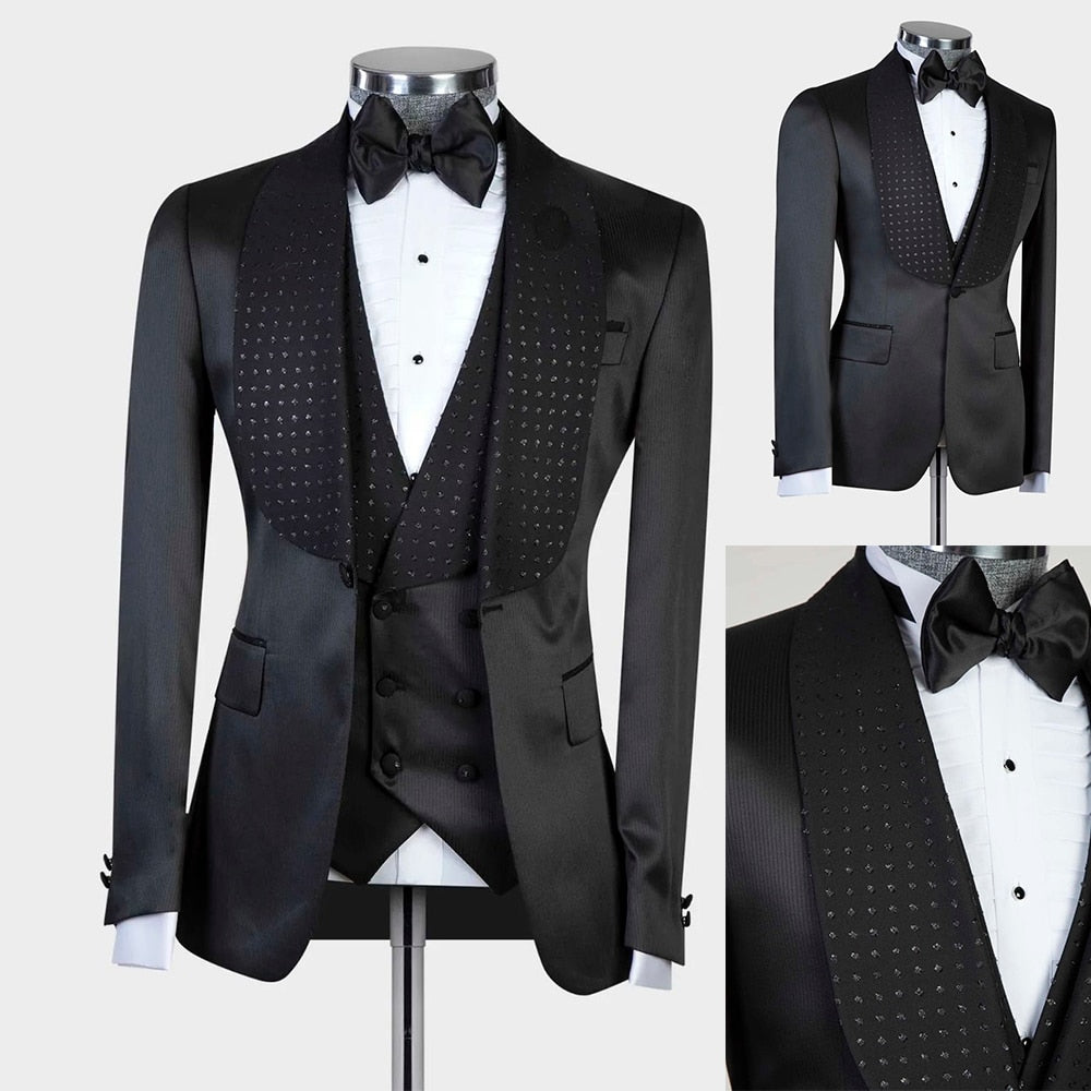 Elegant Black Men Suits With One Button Two Pieces Jacket Vest Custom Made Bridegroom Wedding Formal Men Occasion wear-Top Super Deals-Blue-M-China-Free Item Online