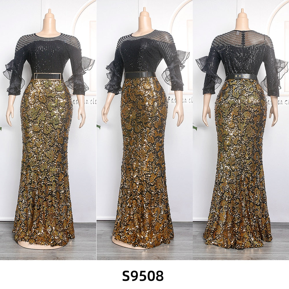 Plus Size Party Long Dresses Sequin Evening Gowns