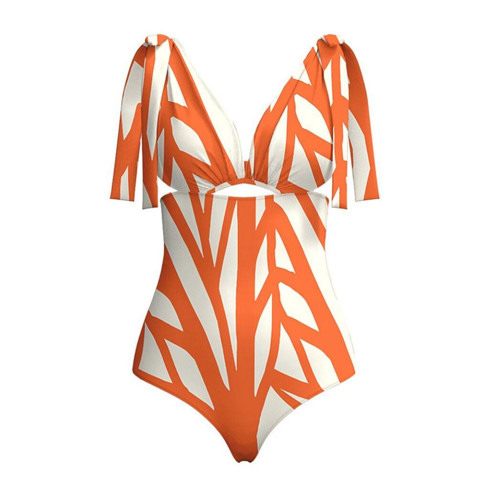 One Piece Swimwear Women Sexy Stripe Print Deep V-Neck  Bikini Swimsuit Hot Sale