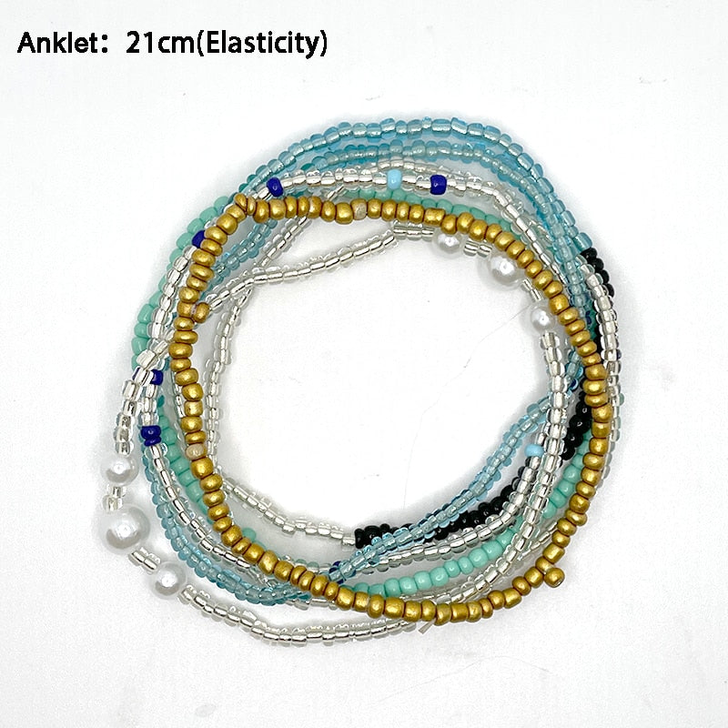 Bohemian Beaded Chain Elastic Anklet Bracelet