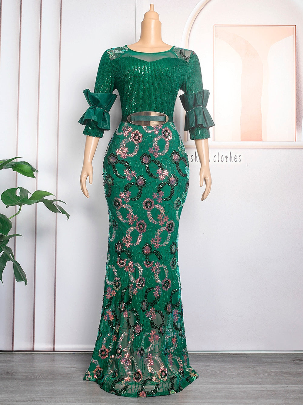Women Plus Evening Mermaid Dresses Wedding Party Long Luxury Sequin Gown Bodycon-party dresses-Top Super Deals-Green-L-Free Item Online
