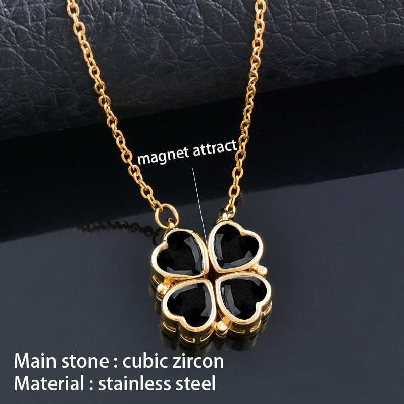 4 crystal heart flower pendant stainless steel necklace gold silver chain