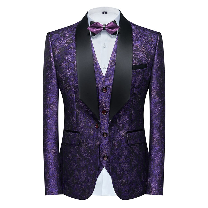 Blue Floral Pattern Suits Set-Tuxedos-Top Super Deals-Free Item Online