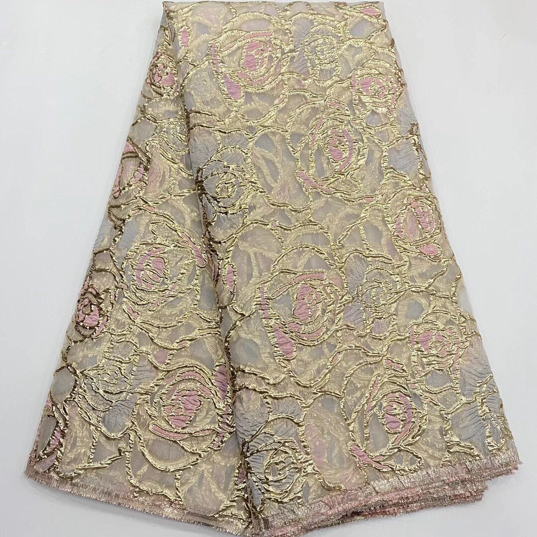 brocade jacquard lace fabric Gold 5 yards