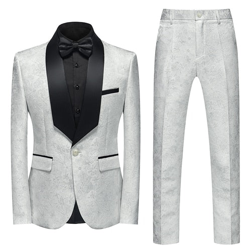 Blue Floral Pattern Suits Set-Tuxedos-Top Super Deals-2 Pcs Set bai se-Asian 3XL is Eur XL-Free Item Online