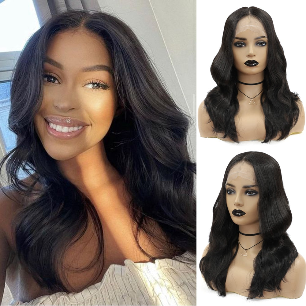 Synthetic Lace Front Wig with Baby Hair 18 Inch Medium Body Wavy