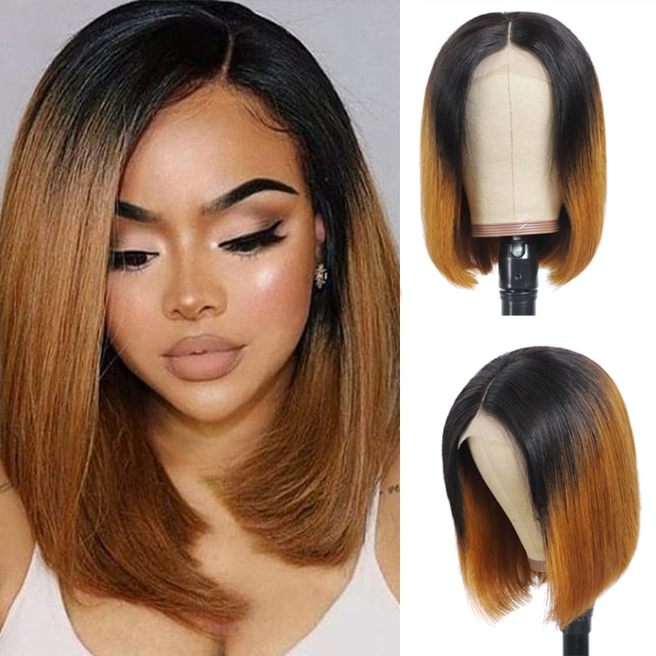 SPARK Ombre 1B/30 Bob Peruvian Straight Highlight 13x4 Lace Frontal Short Bob Wig Remy Hair 4x4 Lace Closure Human Hair Wigs