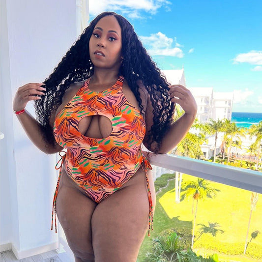 Plus-size women's one-piece swimwear Cut Out High Neck Bathing Suit Beach Wear