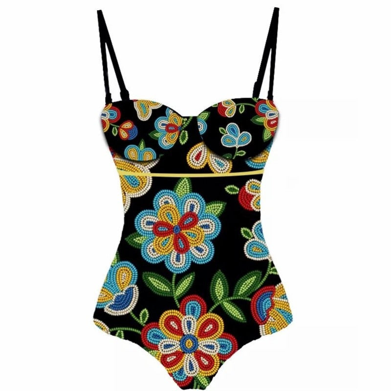 Bowknot One Piece Swimsuit Women Swimwear Skirt Cover Up Brazilian Bikini New Floral Print Beach Bathing Suit Set