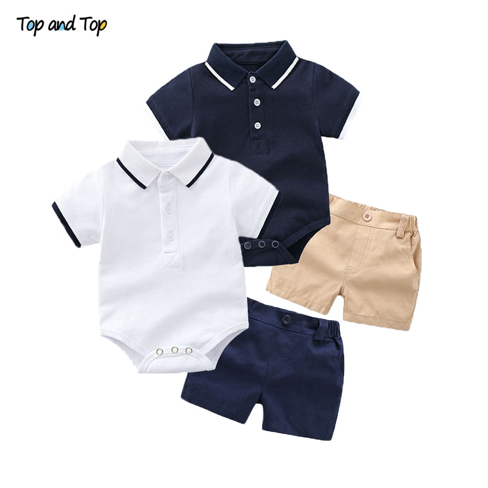 Top and Top Summer Fashion Newborn Boys Formal Clothing Set Cotton Romper Top+ Shorts Baby Gentleman Suit Kids Boys Clothes Sets
