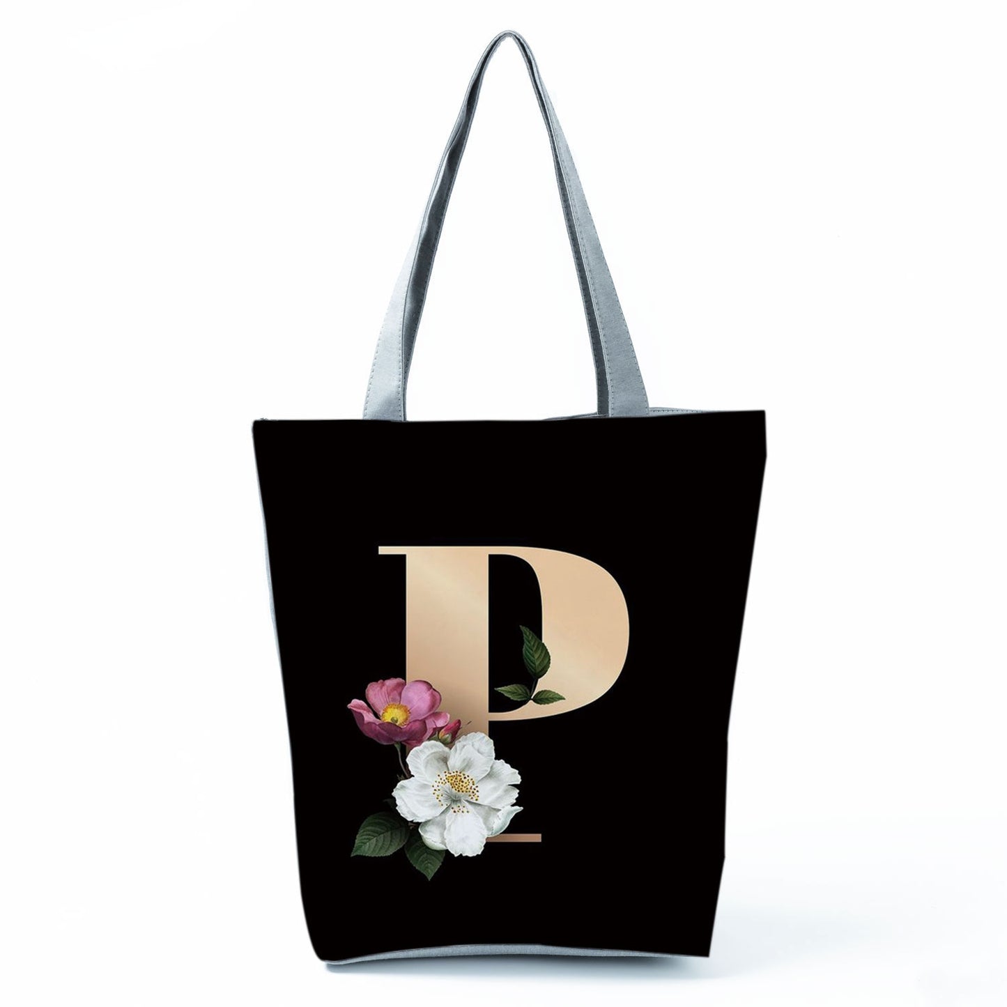 Black Customized Letter Alphabets Women Tote Shoulder Handbag