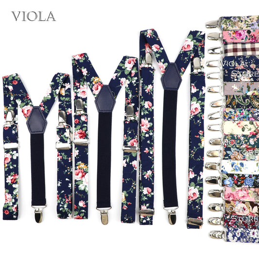 Vintage Print 3 Sizes Floral Cotton Suspenders Men Women Kids Braces Adjustable Straps Boy Pants Girl Skirt Dress Accessory Gift