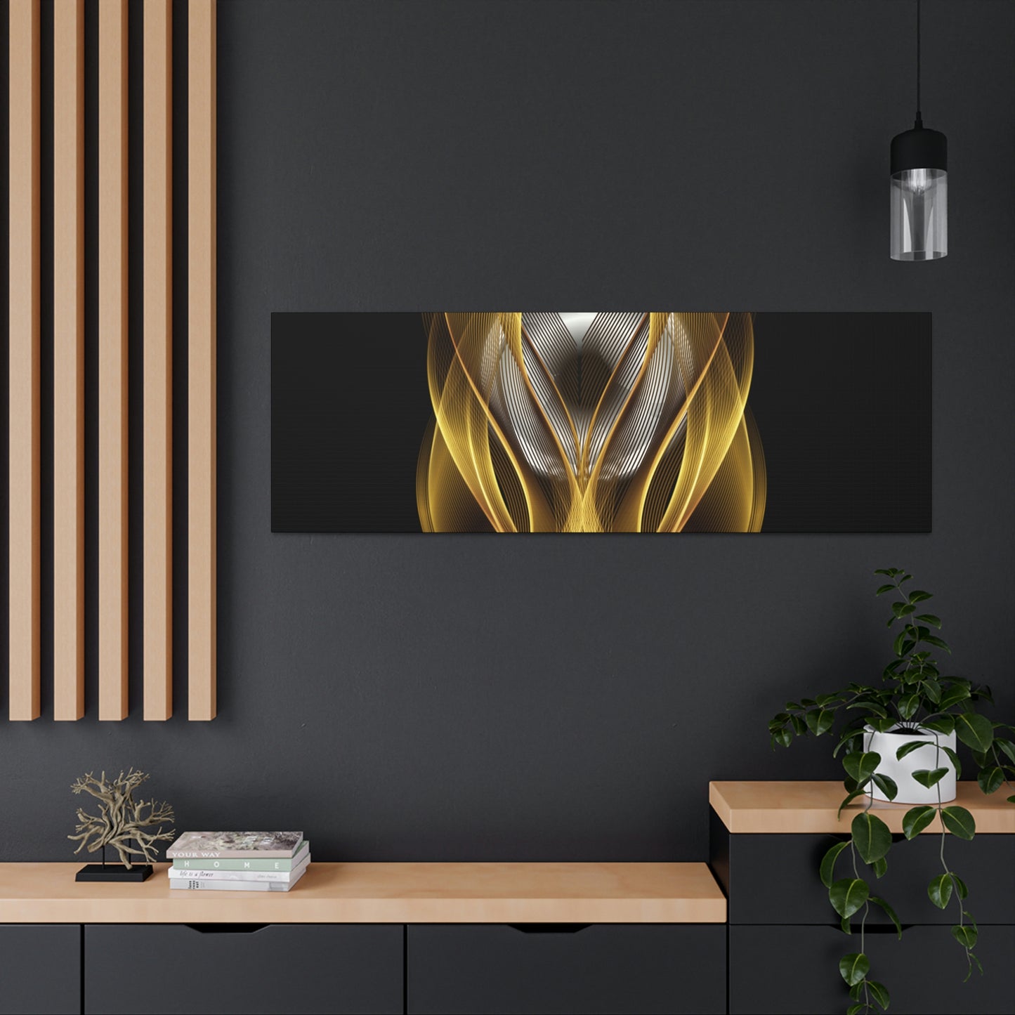 Home Decor Custom Wall ART | Canvas Frame Gold and Black Print | Painting Poster | Abstract Design | Modern Home Office Wall Frame | Firelin
