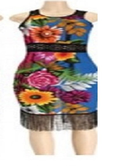 Women floral Sexy Spandex Bodycon Print Dresses-Dresses-freeitemonline.com-M-blue multifloral-Free Item Online