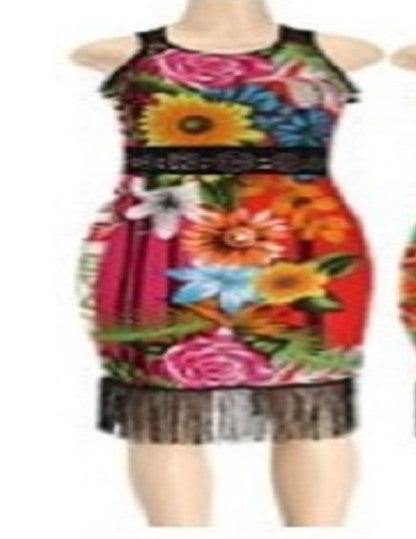 Women floral Sexy Spandex Bodycon Print Dresses-Dresses-freeitemonline.com-M-red multifloral-Free Item Online