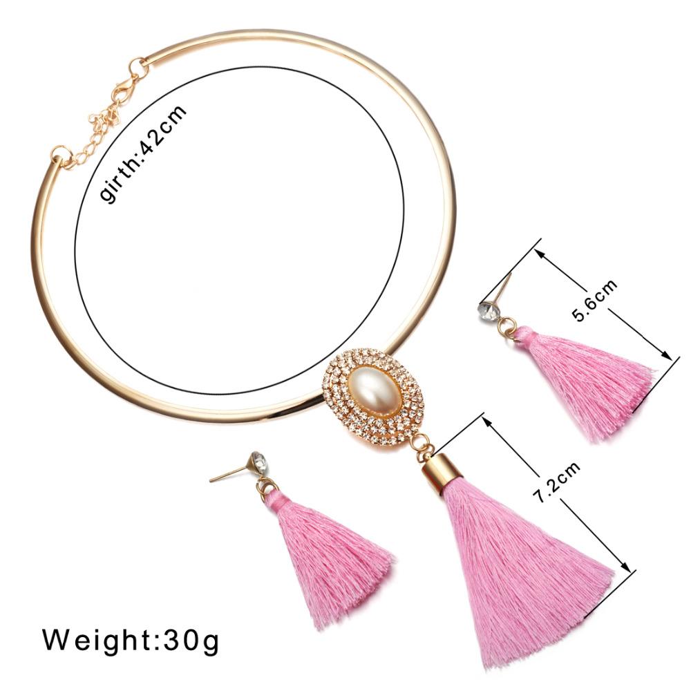 Levina Designer Tassels Earrings And Rose Gold Choker Necklace Fashion Statement Jewelry Sets-tassel jewelry set-Free Item Online