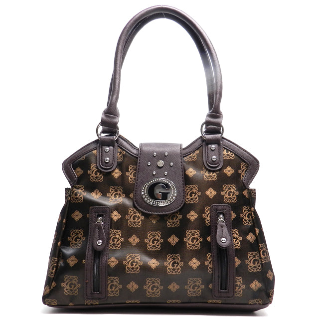 Jacquard Fashion Ladies Shoulder Monogram Handbag B09-Handbag-BROWN-Free Item Online