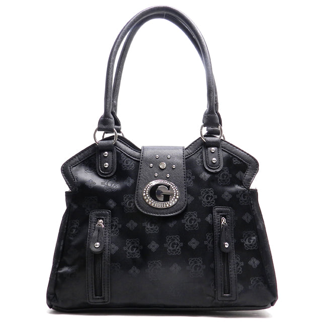 Jacquard Fashion Ladies Shoulder Monogram Handbag B09-Handbag-BLACK.-Free Item Online