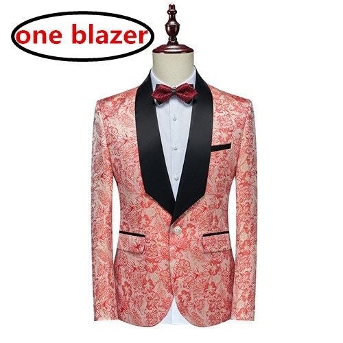 Coral Blush 3 Pcs Floral Men Suits Set-mens suits-Top Super Deals-blazer only-US 37-Free Item Online