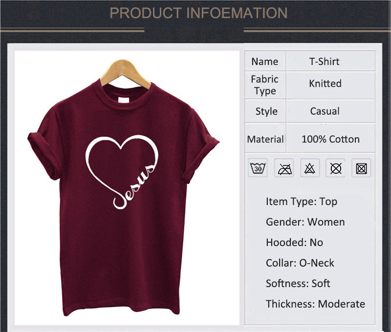 Love Heart Jesus Faith T Shirt-women tops-Free Item Online