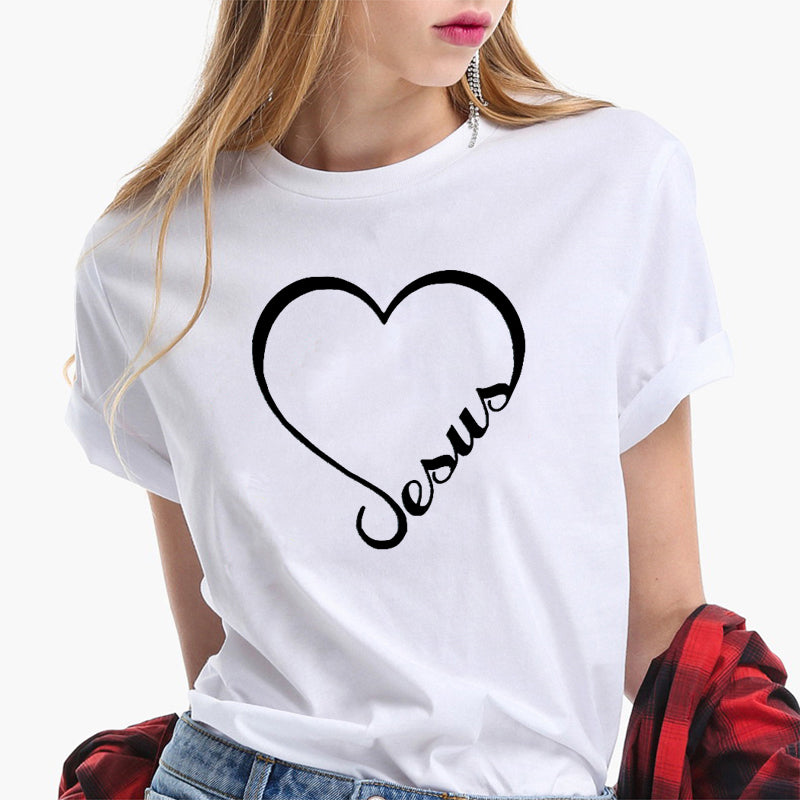 Love Heart Jesus Faith T Shirt-women tops-Free Item Online